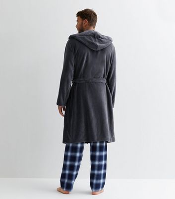 Dark Grey Fleece Hooded Dressing Gown New Look