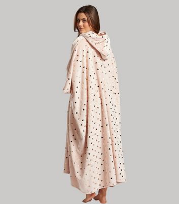 Loungeable Pink Metallic Heart Print Blanket Hoodie New Look