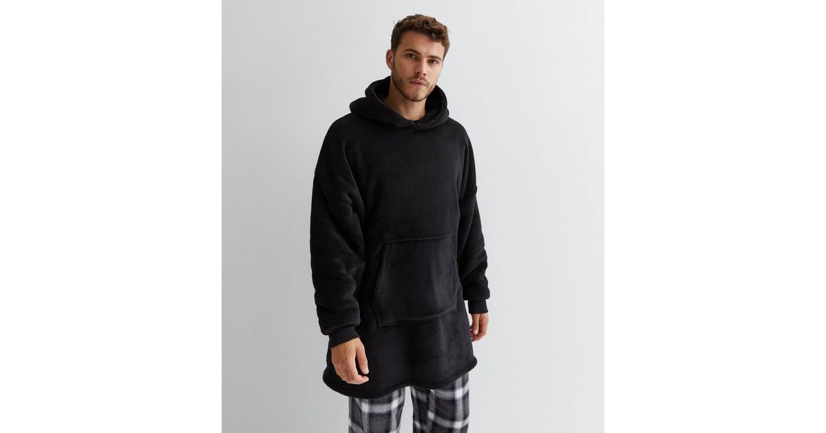 Black Fleece Blanket Hoodie New Look
