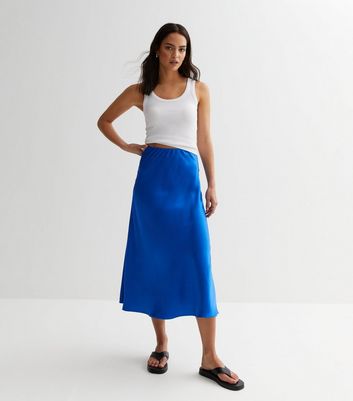 Gini London Blue Satin Midi Skirt | New Look