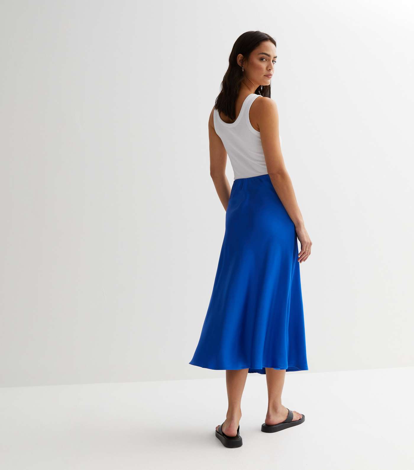 Gini London Blue Satin Midi Skirt Image 4