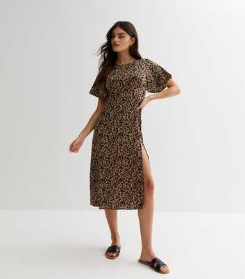 Cutie London Brown Leopard Print Split Hem Midi Dress