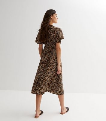 Cutie London Brown Leopard Print Split Hem Midi Dress New Look