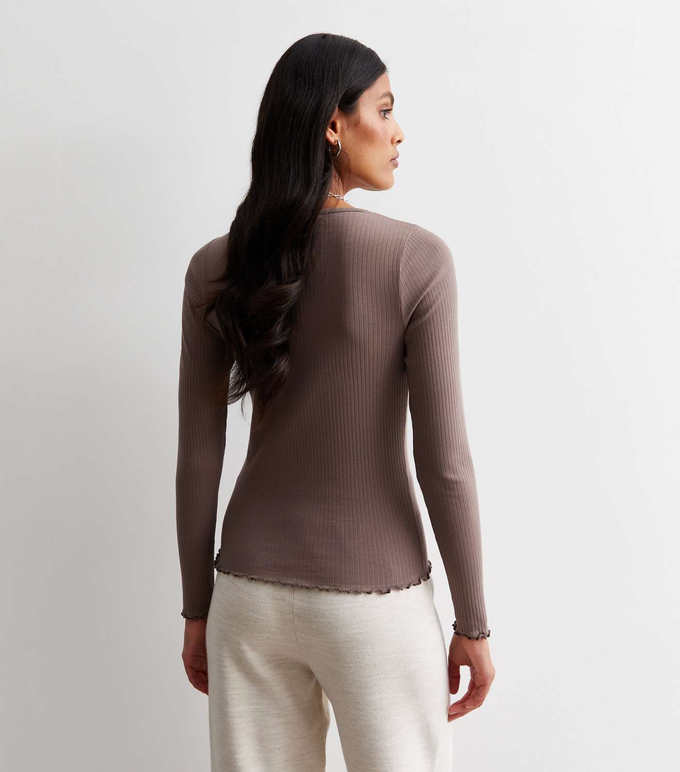 Mink Ribbed Frill Long Sleeve Top Image 4