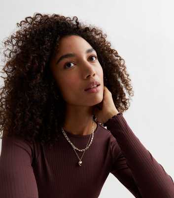 Burgundy Ribbed Frill Long Sleeve Top