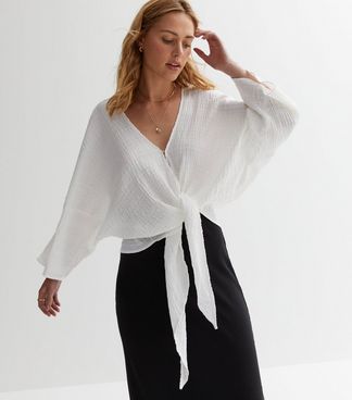 White Tie Front Blouses | New Look