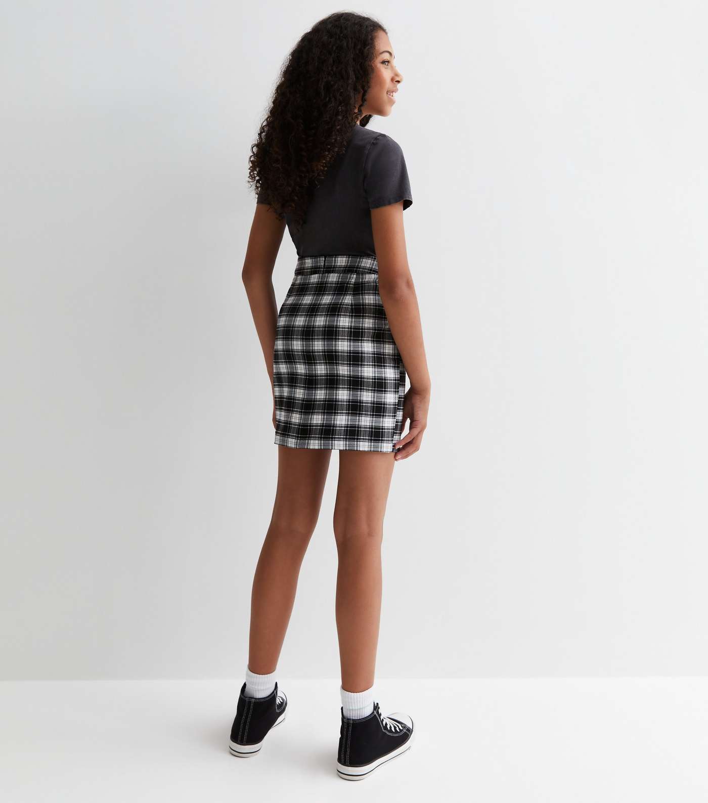 Girls Black Check Mini Tube Skirt Image 4