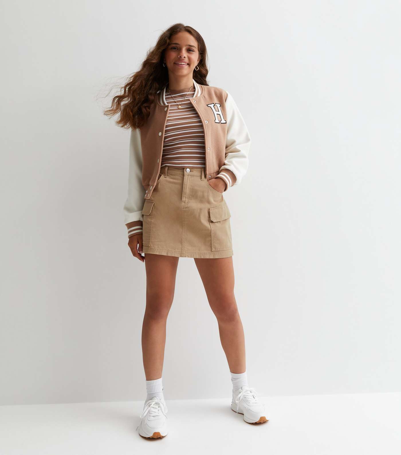 Girls Camel Cotton Cargo Mini Skirt Image 2