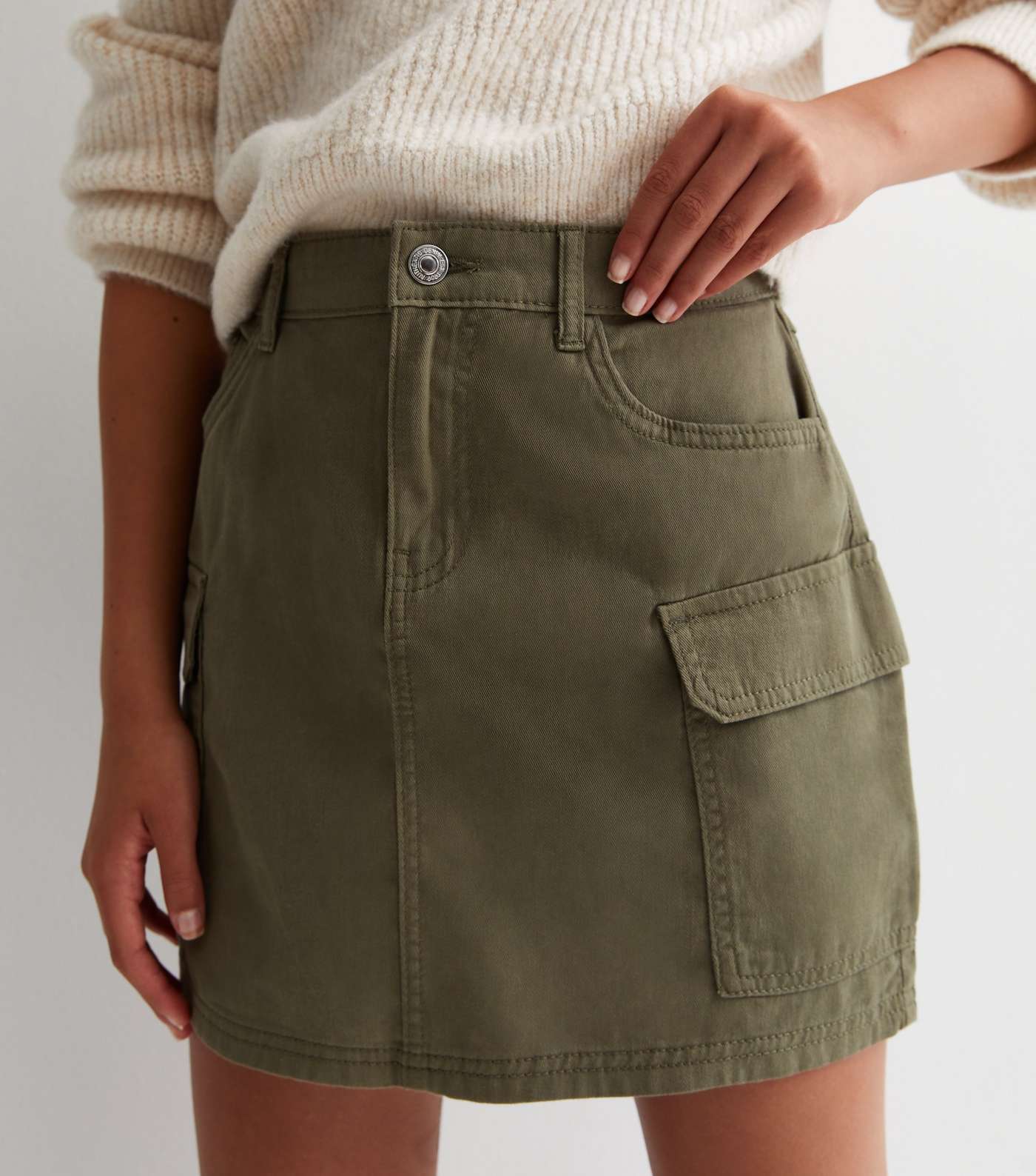 Girls Khaki Cotton Cargo Mini Skirt Image 2