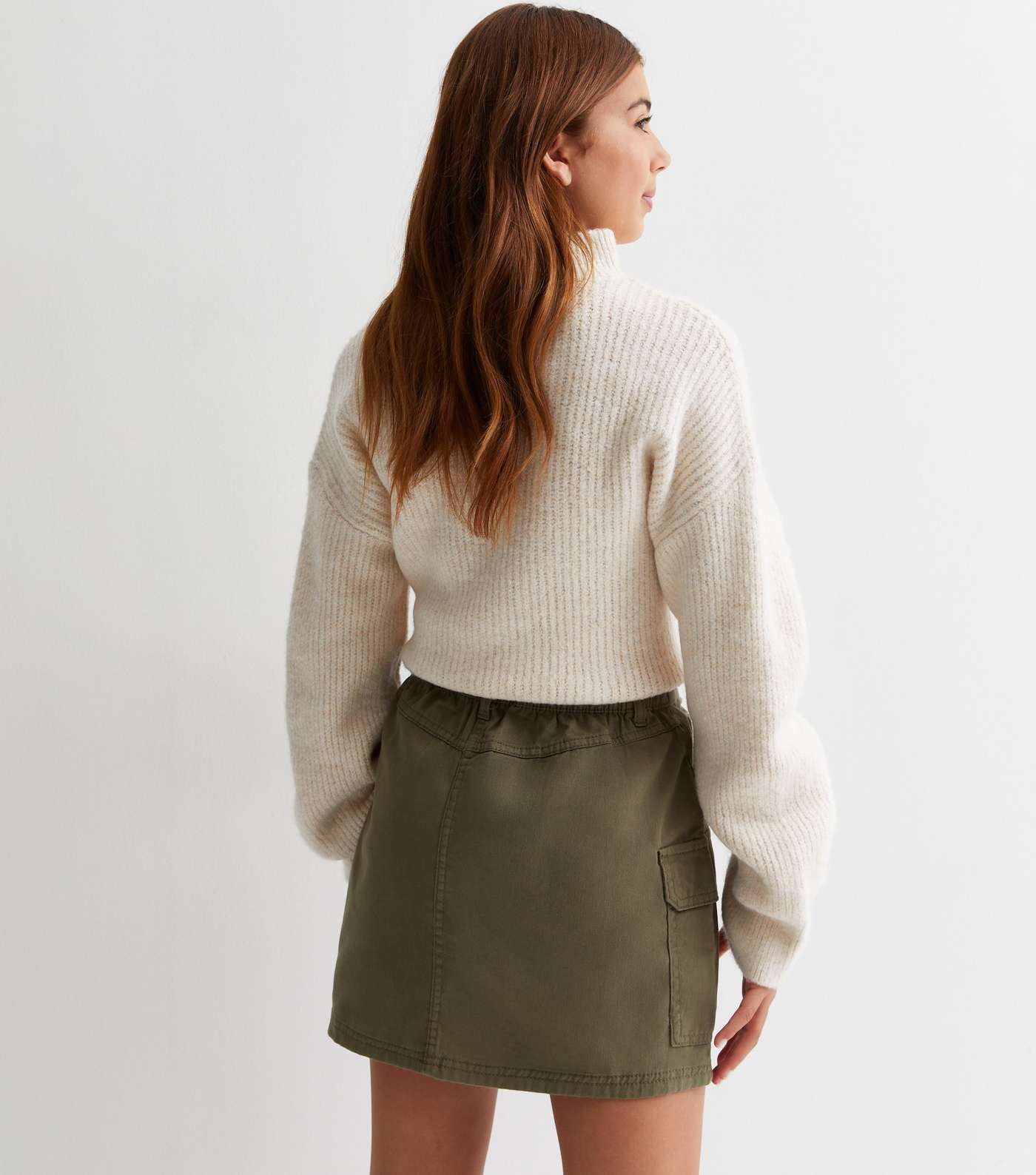 Girls Khaki Cotton Cargo Mini Skirt Image 4