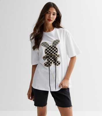Cameo Rose White Diamanté Rabbit Oversized Logo T-Shirt