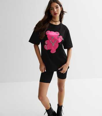 Cameo Rose Black Diamanté Bear Oversized Logo T-Shirt