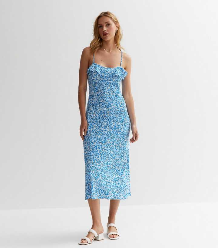 princess polly baby blue dress Blue Ditsy Floral Strappy Midaxi Dress