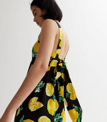 Black Lemon Print Strappy Midaxi Dress New Look