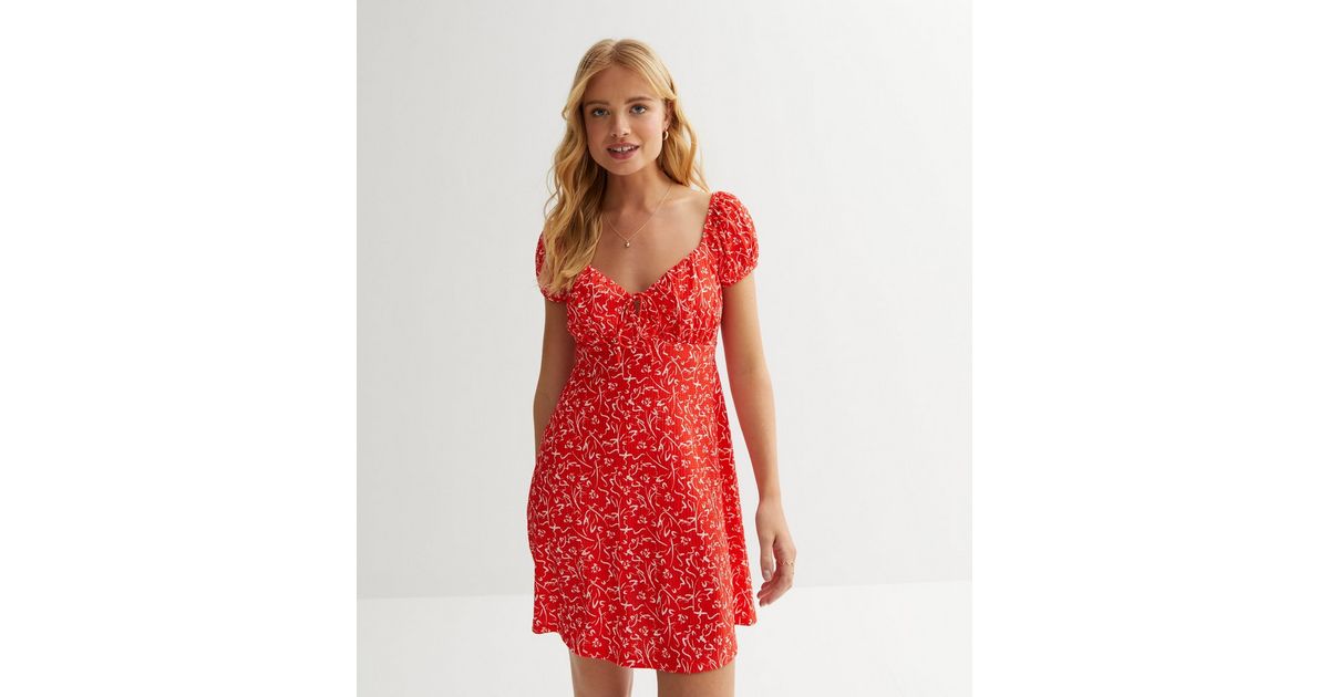 Red Doodle Rose Floral Hoodie Dress