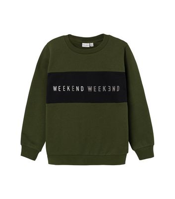 Name It Dark Green Cotton Weekend Logo Sweatshirt New Look