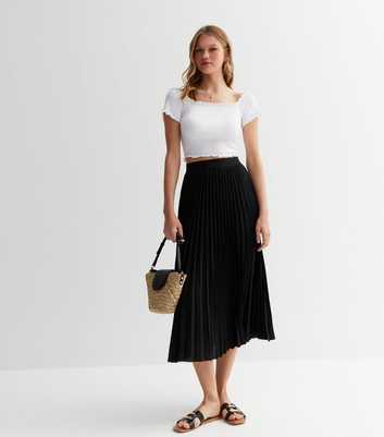 Gini London Black Pleated High Waist Midi Skirt