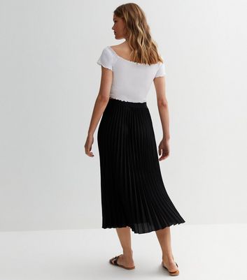 Black high waisted 2024 pleated midi skirt