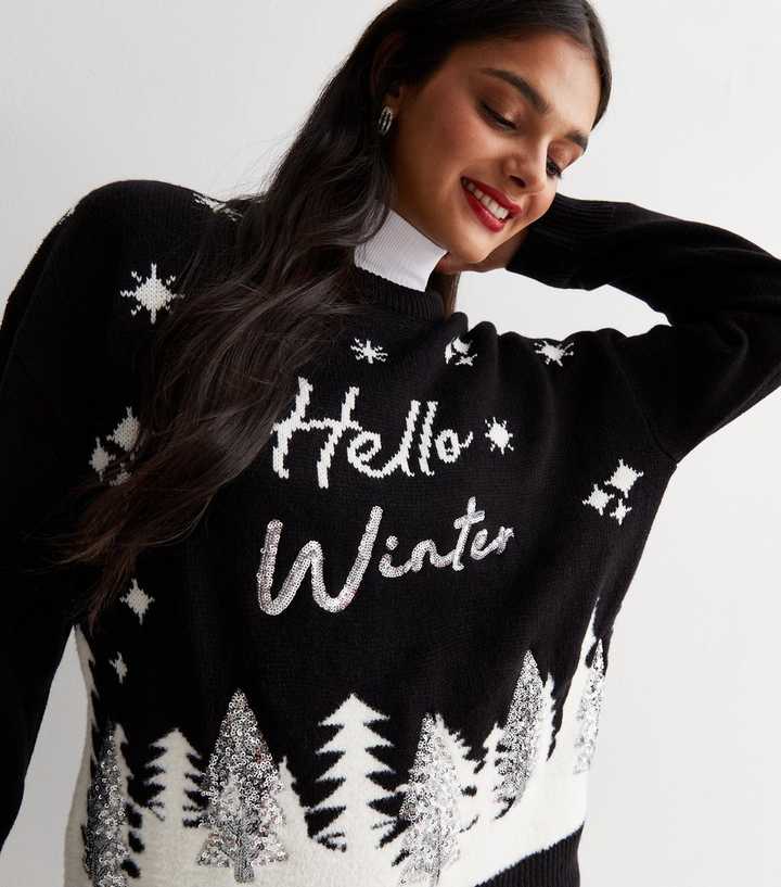 Black Knit Hello Winter Logo Jumper