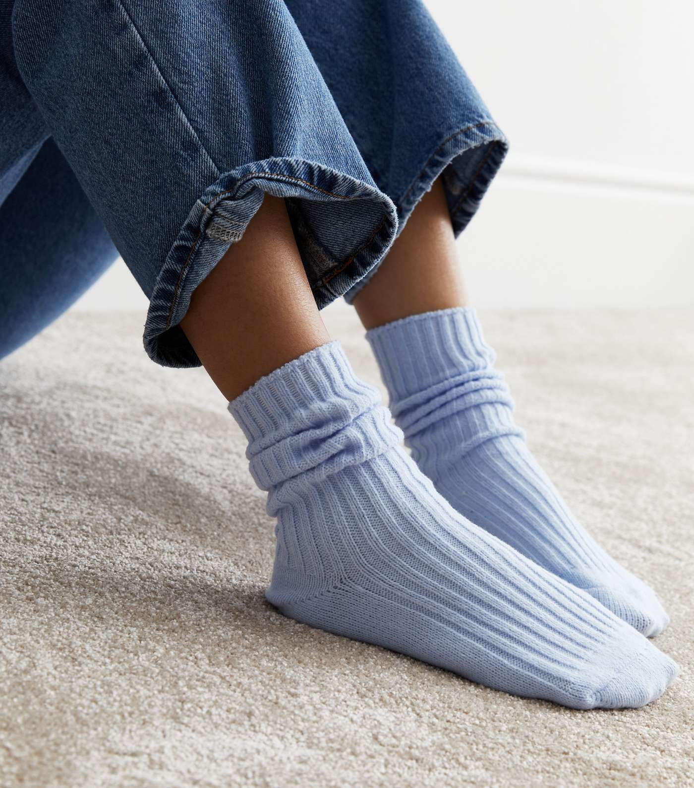 Pale Blue Ribbed Lounge Socks