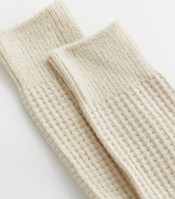 Cream Waffle Knit Socks New Look