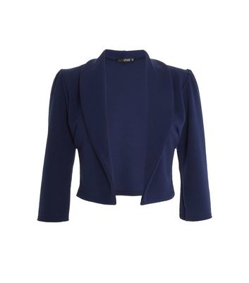 QUIZ Navy Ruched Crop Blazer New Look