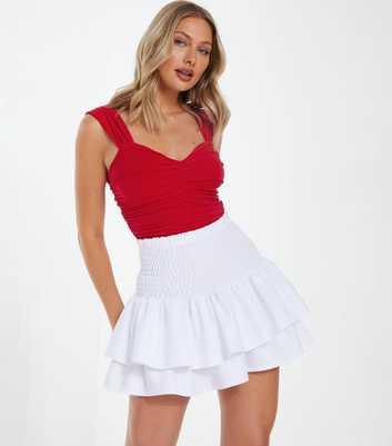QUIZ White Tiered Ruffle Hem Mini Skirt