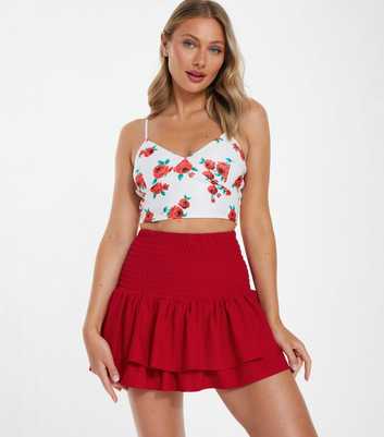QUIZ Dark Red Ruched Mini Skirt
