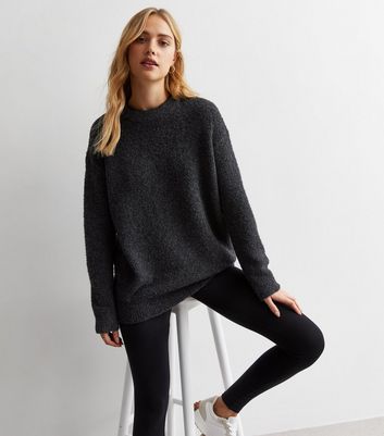 Dark Grey Bouclé Knit Crew Neck Jumper | New Look