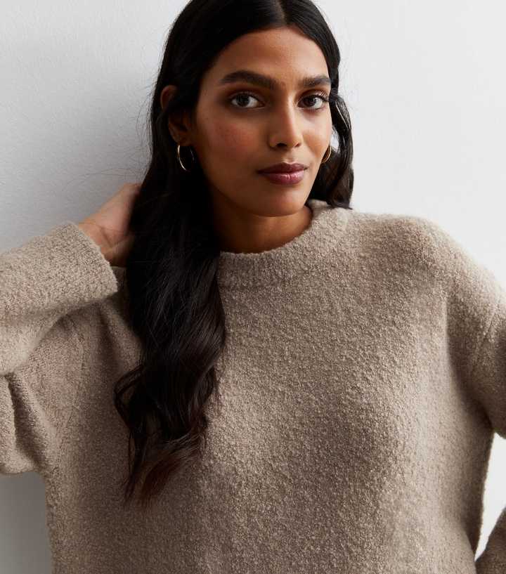 Mink Bouclé Knit Crew Neck Jumper