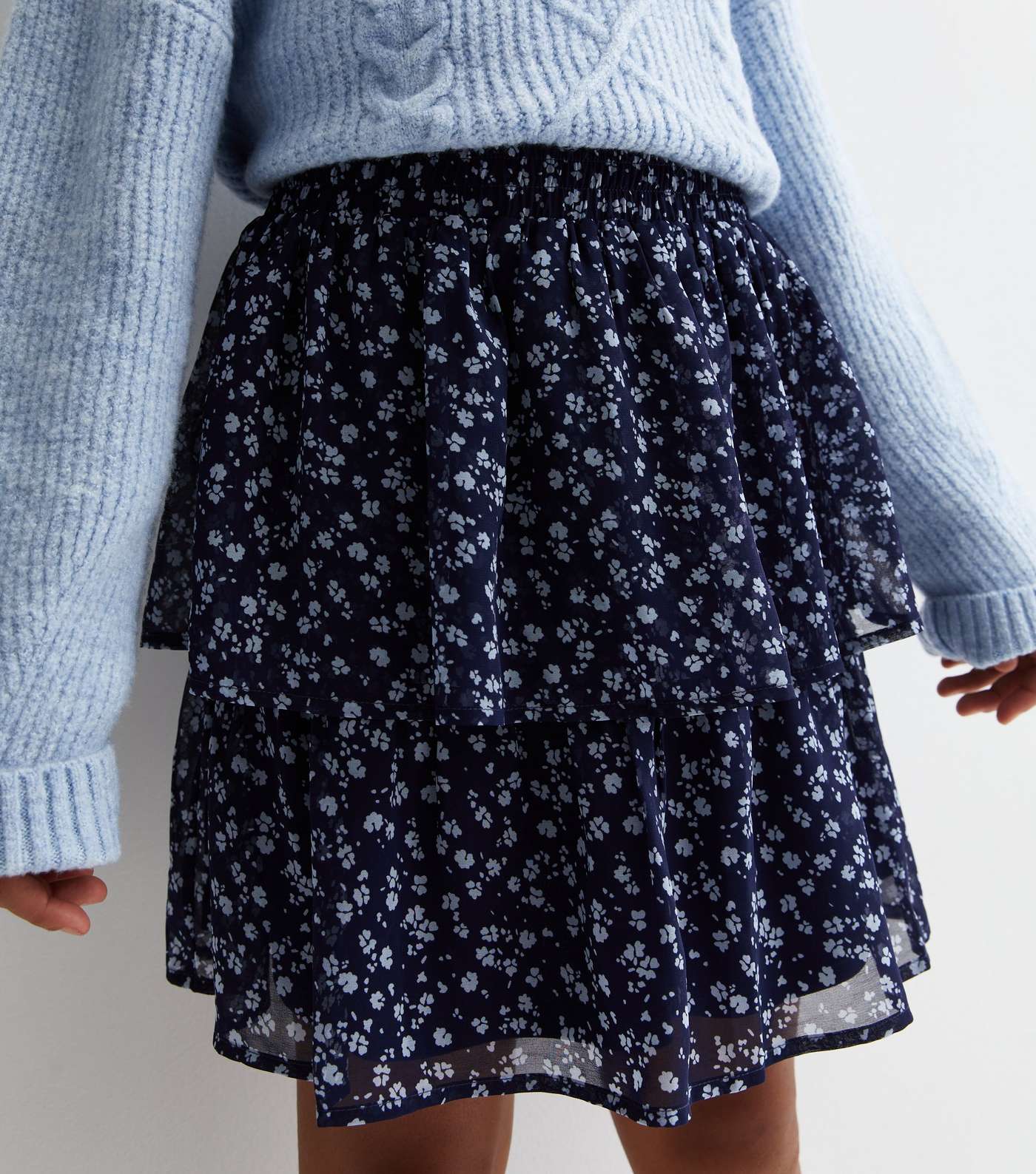 Girls Blue Floral Tiered Mini Skirt Image 2