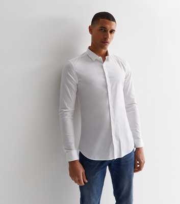 White Poplin Long Sleeve Muscle Fit Shirt