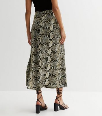 Tall Brown Snake Print Satin Midi Skirt New Look