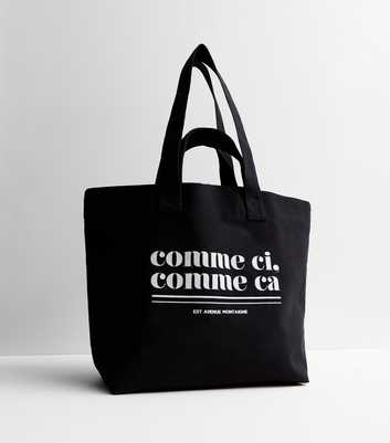 Black Cotton Comme Ci Large Canvas Logo Tote Bag