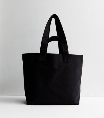 Black Cotton Comme Ci Large Canvas Logo Tote Bag New Look