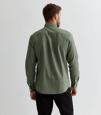 Men's Khaki Cotton Long Sleeve Regular Fit Oxford Shirt New Look