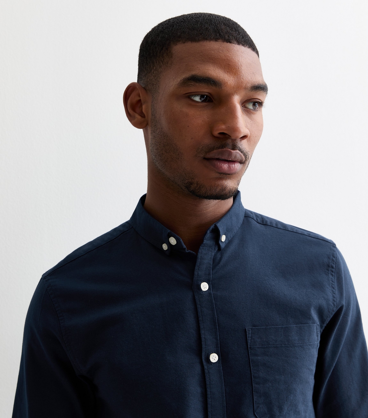 Men's Navy Cotton Long Sleeve Regular Fit Oxford Shirt New Look