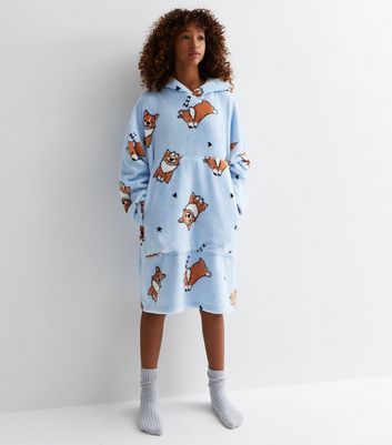 Girls Blue Fleece Oversized Blanket Hoodie New Look