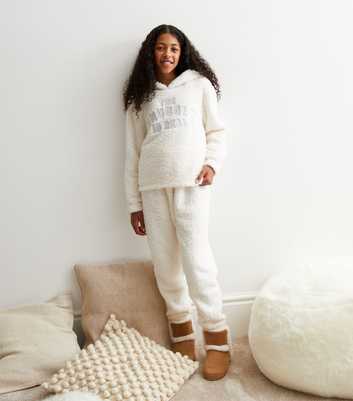 Girls White Borg Hoodie Pyjama Set with The Snuggle is Real Logo