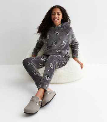 Girls Light Grey Fleece Trouser Pyjama Set with Koala Print