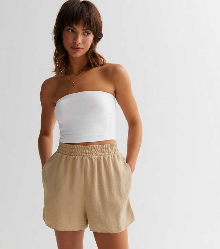 Stone Herringbone Elasticated Waist Shorts