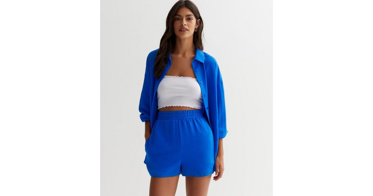 Belted Elastic Waist Short in Blue Stripe