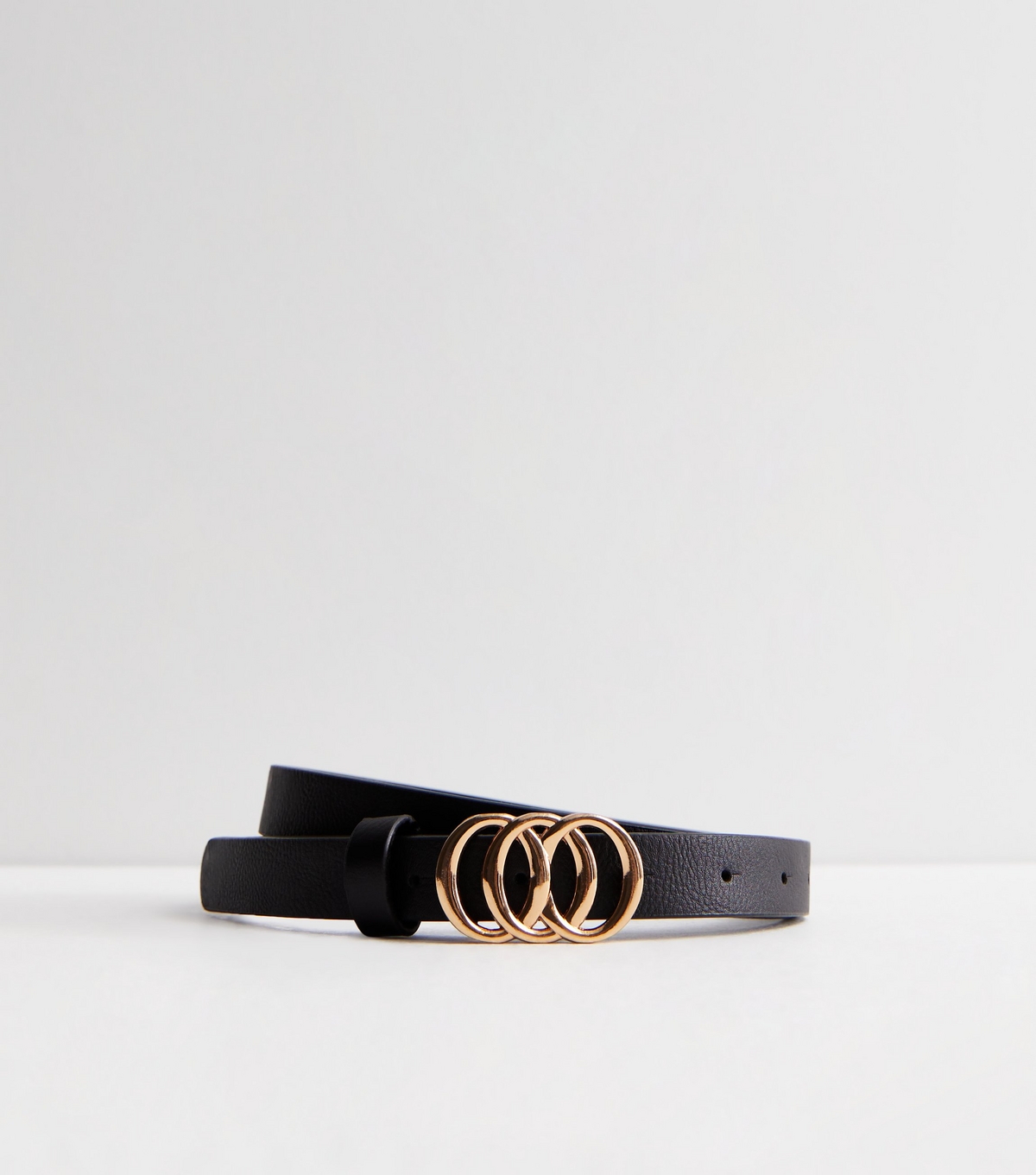 Black Leather-Look Triple Circle Buckle Belt New Look