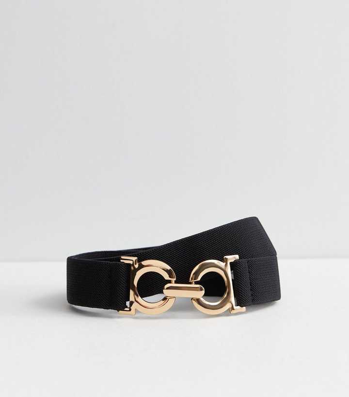 Black Circle Buckle Slim Stretch Belt