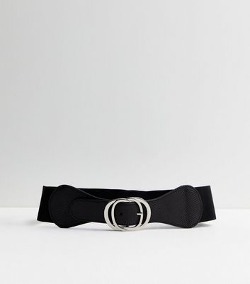 Curves Black Stretch Silver Buckle Belt New Look