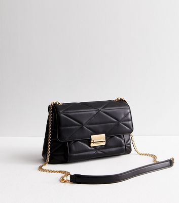 Black Leather-Look Quilted Cross Body Bag New Look Vegan