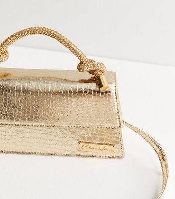 Little Mistress Gold Faux Croc Cross Body Bag New Look