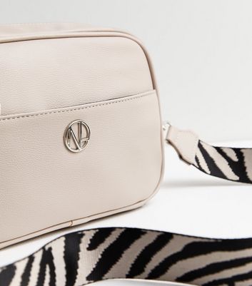 White Leather-Look Logo Webbed Cross Body Bag