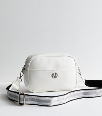 White Leather Look Webbed Cross Body Bag New Look