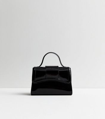 1980s Black Leather Purse, Vintage Black Patent Bag - Gem